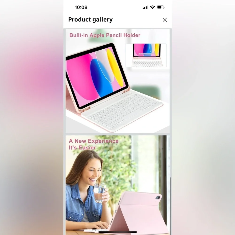 iPad 10.9 inch 10th generation pink case with Bluetooth keyboard included
